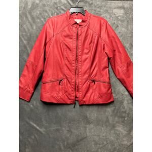 Christopher & Banks Jacket Woman’s Sz S Red Faux Leather Moto Zip Front